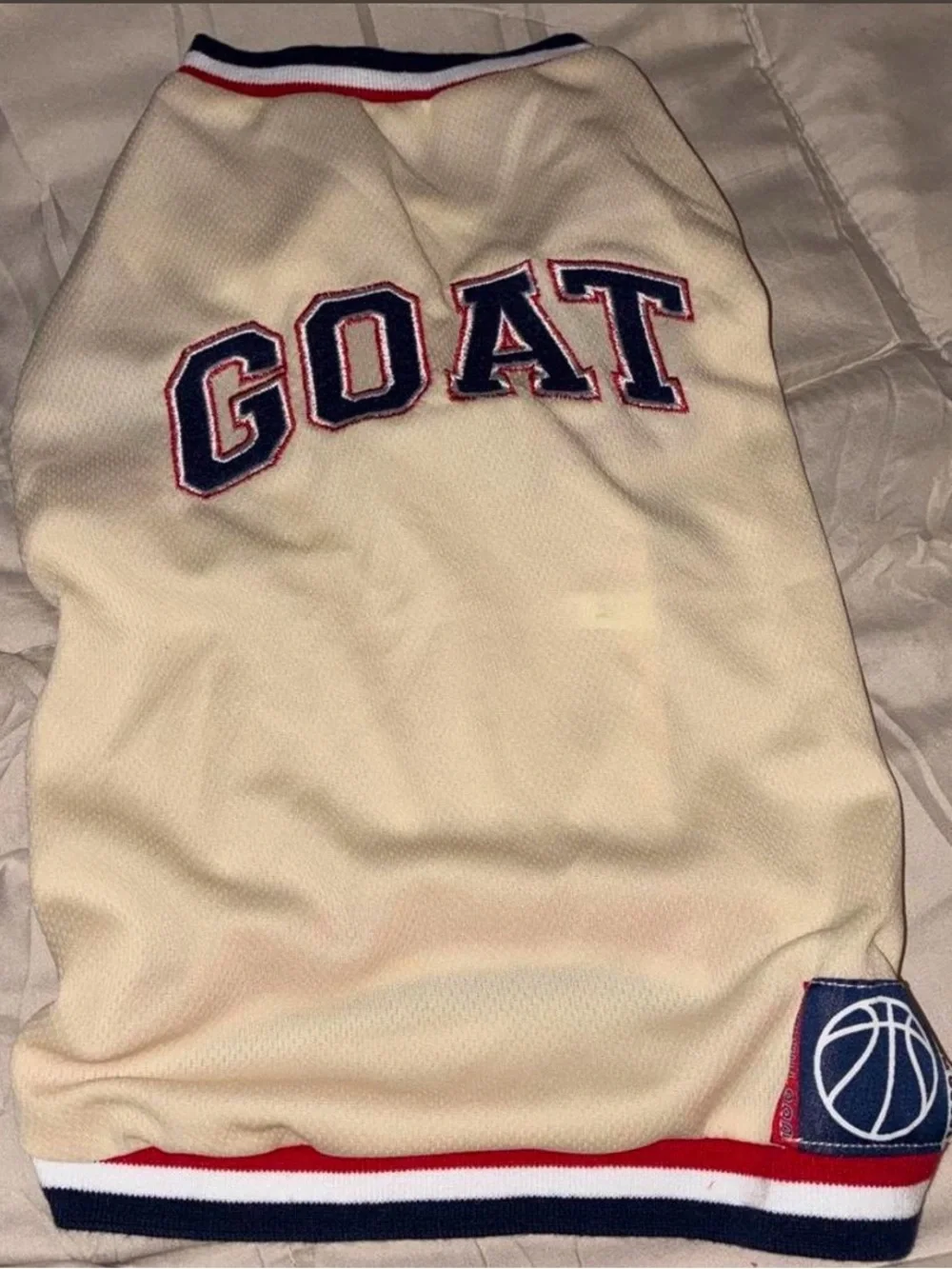 GOAT Embroidered Cream Athletic pet Jersey